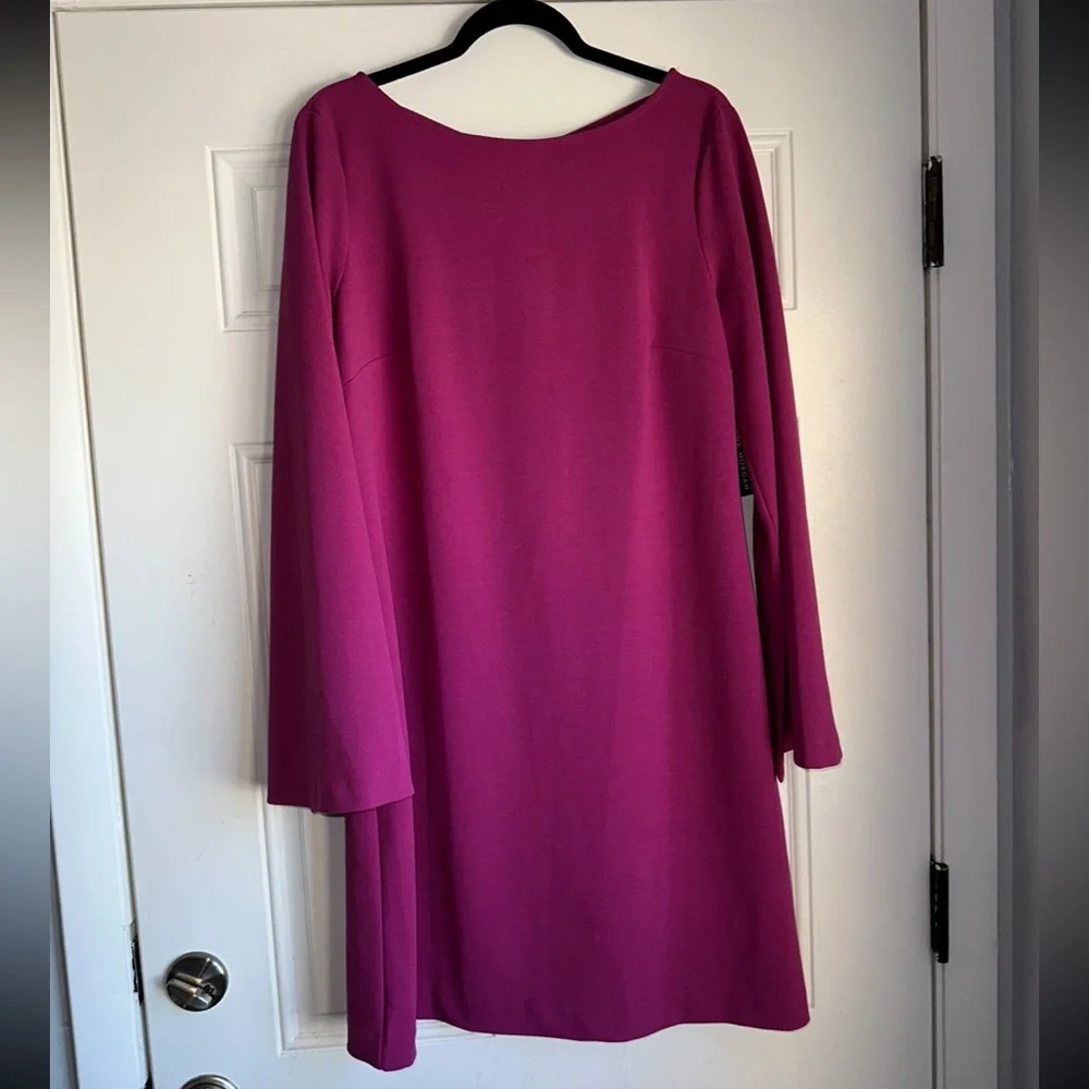 NWT Donna Morgan cut-out‎ back Shift Dress magenta pink size 14 long sleeve mini - Picture 2 of 5